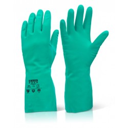 SIZE 8 (M) GREEN NITRILE CHEMICAL GAUNTLETS (10 PAIRS)
