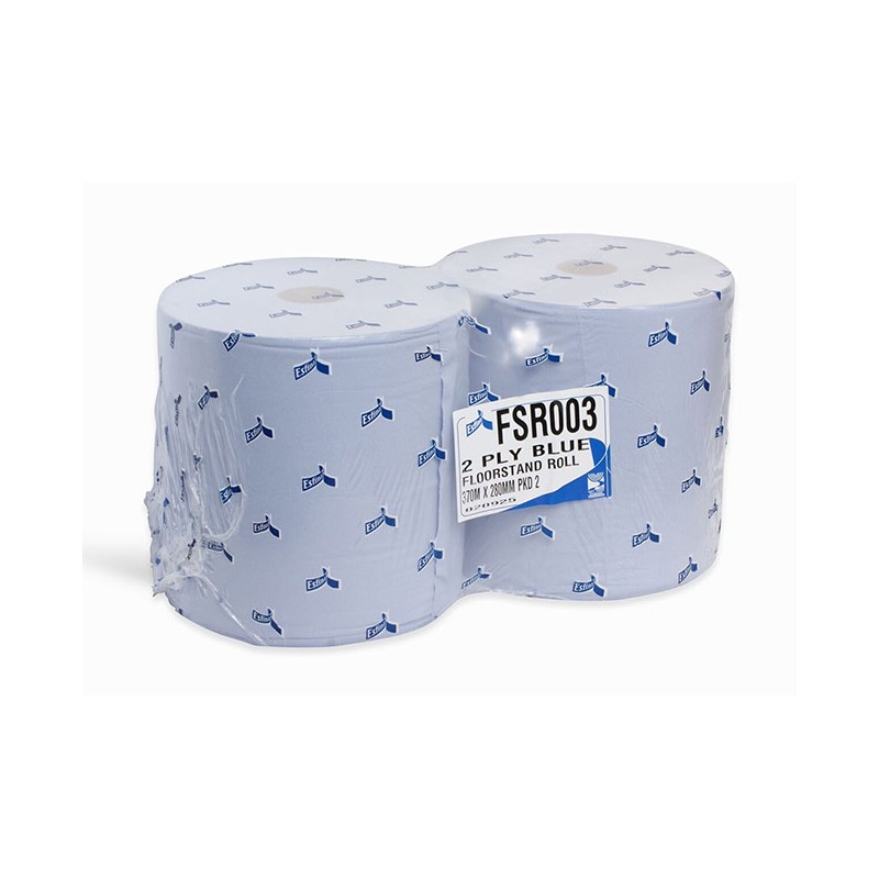 2PLY BLUE FLOORSTAND PAPER ROLLS (280mm x 370mtrs) (2)