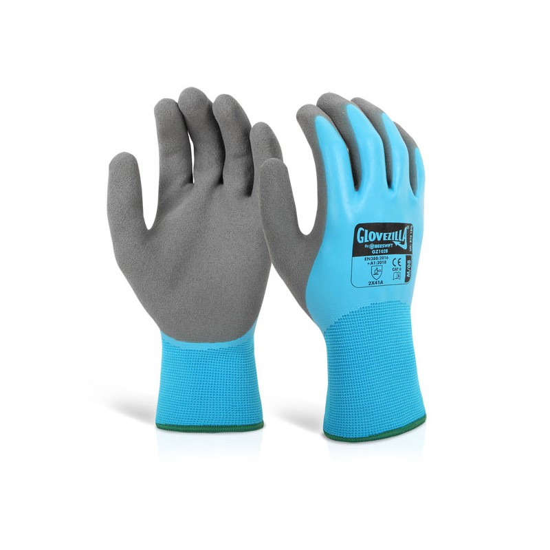 10 X Size 9 (L) Water Resistant Latex Fully Coated Gloves
